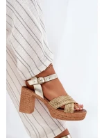 Kožené Sandály Na Podpatku S Pletením Na Páscích Zazoo 40460 Zlaté Kožené Sandály Na Podpatku S Pletením Na Páscích Zazoo 40460 Zlaté