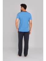Pánské pyžamo Jugo, krátký rukáv, dlouhé nohavice - modrá/grafitová