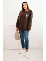 Dámská oversize mikina z bavlny s barevnými křídly na zádech hnědá