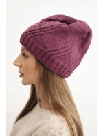 Dámská zimní čepice s vlnou volného střihu K442 fialová