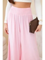 Dámské viskózové kalhoty s elastickým pasem světle růžové
