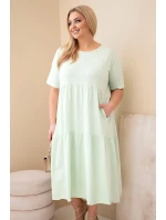 Dámské bavlněné šaty Plus Size s krátkým rukávem a volánem mentolová Dámské bavlněné šaty Plus Size s krátkým rukávem a volánem mentolová