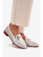 Kožené dámské mokasíny se zdobením na plochém podpatku S.Barski LR51-594 stříbrné