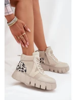 Dámské kotníkové boty na platformě z pravé kůže Vinceza – béžové