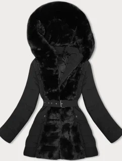 Černá dámská zimní bunda s kožešinou J Style (11Z8096)