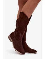 Kozaki Kovbojky Na Nízkém Podpatku Z Eko Semiše Čokoládové Cherrie Kozaki Kovbojky Na Nízkém Podpatku Z Eko Semiše Čokoládové Cherrie