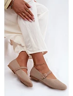 Baletky z pruhovaného materiálu s páskem a sponou tmavě béžové Calvra