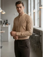 Pánská ležérní béžová košile SLIM FIT se stojáčkem FashionStreet DX2601 Pánská ležérní béžová košile SLIM FIT se stojáčkem FashionStreet DX2601