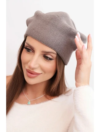 Dámská klasická hladká vlněná čepice beanie K420 cappuccino