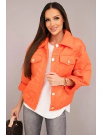 Dámská jarní prošívaná bunda s květinovým vzorem oranžová