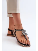 Dámské Ploché Sandály S Ozdobným Kvítkem Stříbrné Edoni