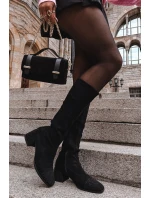 Dámské kozačky s ozdobou na kostku ekokůže Černé Ivanna