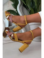 Dámské sandály na podpatku s pásky Eko semiš žluté Karilora