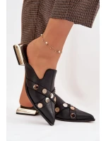 Kožené dámské nazouváky s ozdobnými pásky D&A CR61-3058 Černé