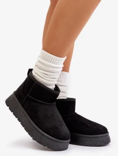 Nízké dámské sněhule na platformě zateplené kožíškem černé Saldren