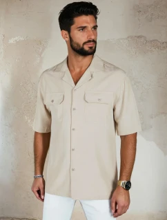 Pánská béžová košile s krátkým rukávem FashionStreet KX1087