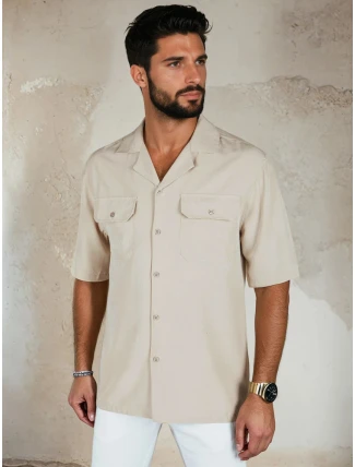Pánská béžová košile s krátkým rukávem FashionStreet KX1087