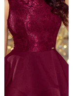 Dámské dvojitě rozšířené šaty v bordó barvě s krajkovou vrchní částí model 6405971