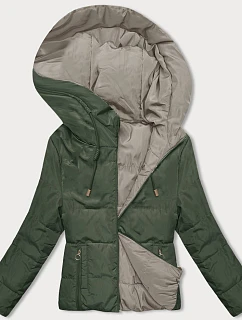 Oboustranná krátká bunda s kapucí khaki-béžová (B8181-11046)