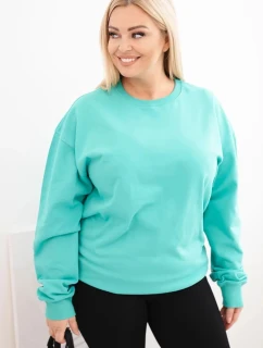 Dámská mikina Plus Size bavlněná basic s kulatým výstřihem tmavě mátová