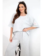 Dámský komplet z máslové viskózy mikina a široké kalhoty šedý melanž