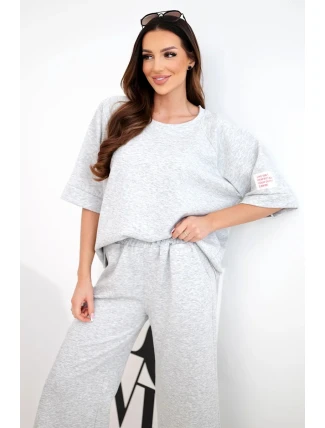 Dámský komplet z máslové viskózy mikina a široké kalhoty šedý melanž