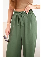 Kalhoty se širokým pasem a zavazováním v pase khaki Kalhoty se širokým pasem a zavazováním v pase khaki