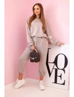 Komplet teplákové + kalhoty máslová látka tmavě béžová