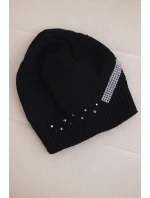 Dámská zimní vlněná čepice s ozdobným páskem zirkonů K402 černá