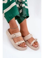 Dámské Pantofle Na Platformě Se Zlatými Sponami Béžové Wernone