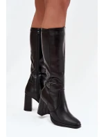 Dámské kozačky na podpatku z eko kůže zateplené černé Lyvella