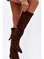Dámské kozačky na jehle vyhřívané z eko semiše Čokoládové Arelisse