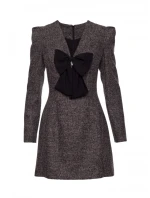 M869 Tweed šaty s výstřihem do V - černé M869 Tweed šaty s výstřihem do V - černé