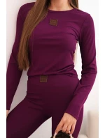 Dámská bavlněná souprava s dlouhým rukávem a legínami švestková