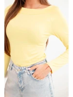 Dámská viskózová blůza s širokým výstřihem a dlouhým rukávem žlutá