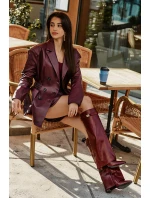 Dámské Kozačky Eko Kůže S Otočeným Svrškem Na Podpatku Bordové Avamora