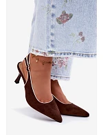Dámské sandály na podpatku s lemovkou Čokoládové Relmira