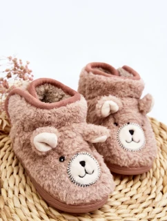 Dětské zateplené pantofle s medvídkem, růžová Eberra