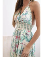 Dámské boho viskózové šaty se zavazováním kolem krku mincovna