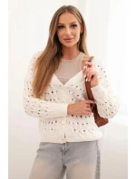 Dámský svetr s výstřihem do V a zlatými knoflíky ecru