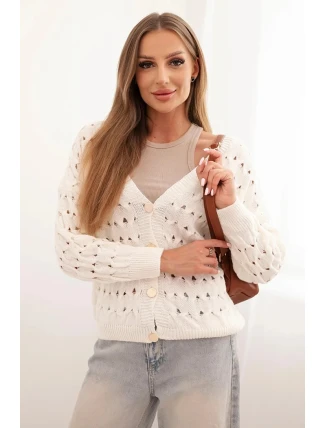 Dámský svetr s výstřihem do V a zlatými knoflíky ecru