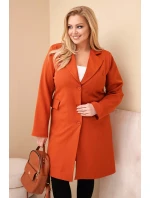 Dámský plášť Plus Size dlouhý s límcem a kapsami rudo