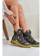 Kožené Ploché Šněrovací Boty Maciejka 06158-07 Žluto-Černé