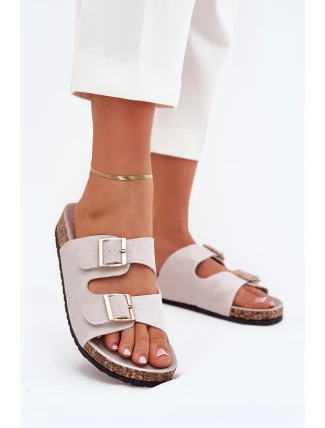 Dámské sandály se zlatými sponami a švy šedé Lunera