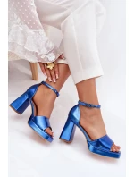 Dámské lakované sandály na sloupku - modré Marila