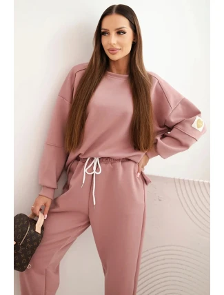 Komplet dámský máslový s volnou mikinou a kalhotami s nápisem LOVE khaki