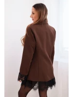 Dámská sako hnědá s krajkou na spodní části a na manžetách hnědá Dámská sako hnědá s krajkou na spodní části a na manžetách hnědá