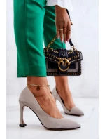 Módní kožené boty na jehlách Světle šedá Tamira