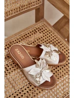 Pantofle S Dekorací Přírodní Kůže Zazoo 3667 Zlatý Opraný