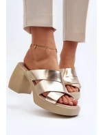 Zazoo Kožené pantofle na bloku, zlaté